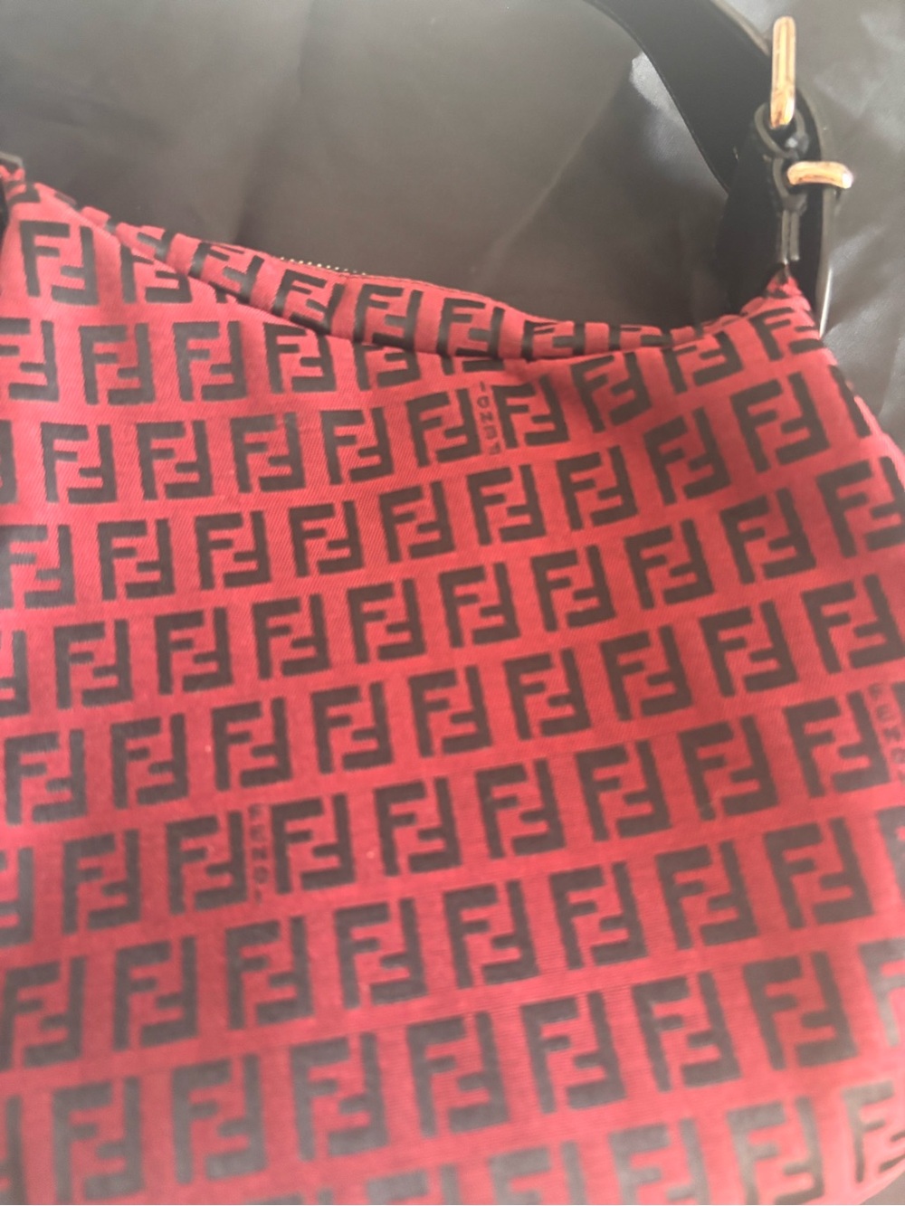 Fendi Red Zucca Monogram Shoulder Bag with Black Strap